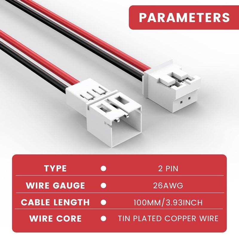 MOSWAG 10 Pairs 26 AWG JST-PH 2.0 Micro Electrical Male and Female Connector Plug with 100mm Wire Cables for LED Strips Light, RC Battery, Mini RC Helicopters - Image 2